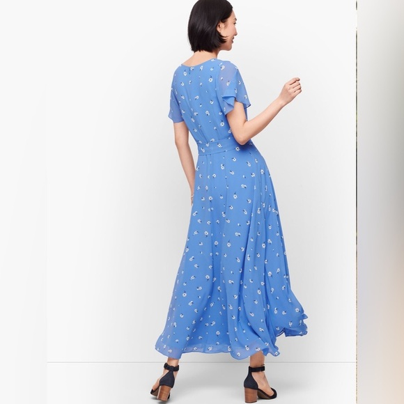 NEW! Talbots Scattered Floral Tie Front Midi Dress 6 Petite Daisy Blue Wedding - Picture 4 of 8